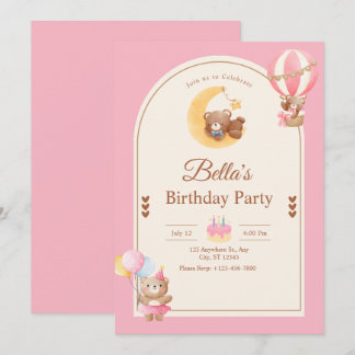 Pink Teddy Bear Birthday Invitation, Girl Birthday Einladung