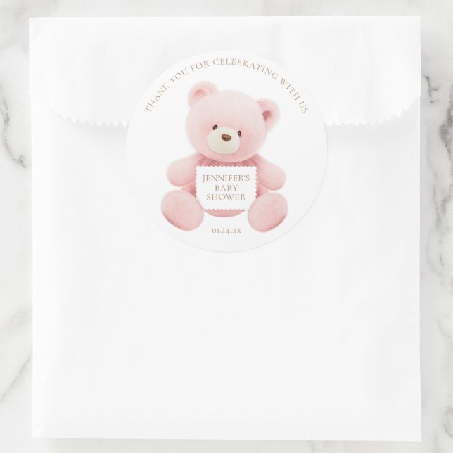 Pink Teddy Bear Danke Runder Aufkleber (Tasche)