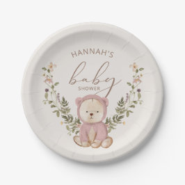 Pink Teddy Bear Girl Babydusche Pappteller