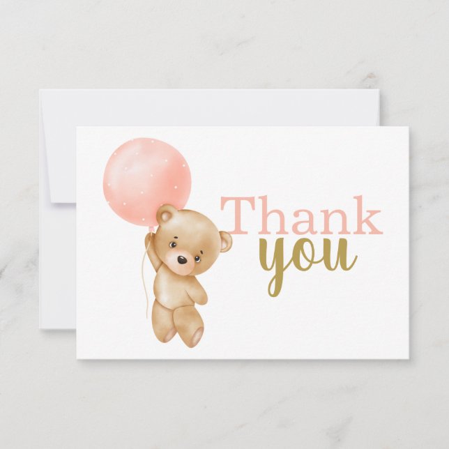 Pink Teddy Bear Girl Danke Note Card Mitteilungskarte (Vorderseite)