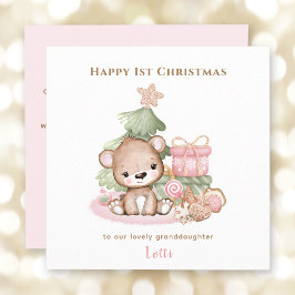 Pink Teddy Bear Girl Erste Weihnachtskarte Karte