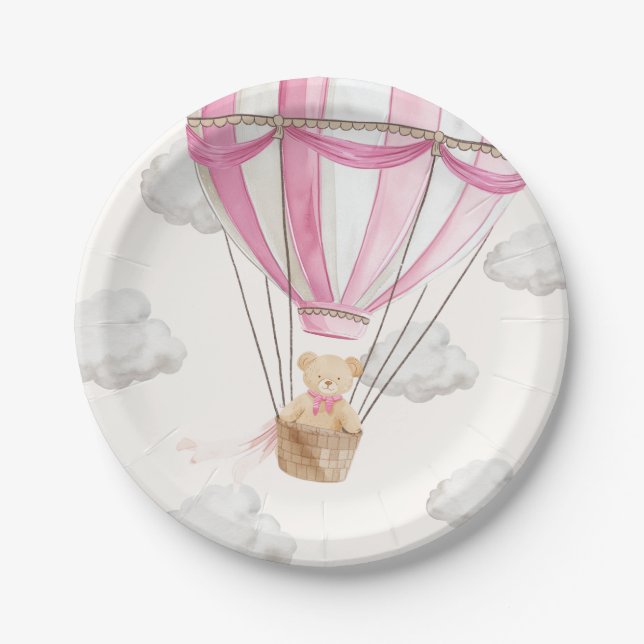 Pink Teddy Bear Hot Air Ballon Pappteller (Vorderseite)