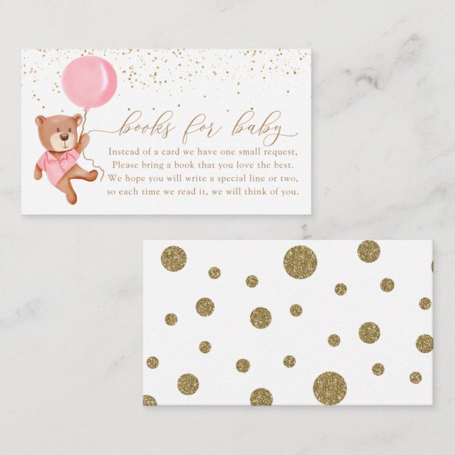 Pink Teddy Bear mit Balloonbüchern für Baby Begleitkarte (Vorne/Hinten)