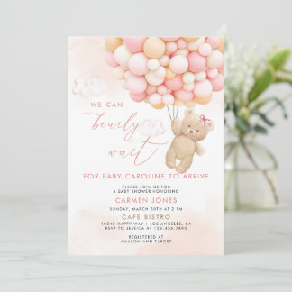 Pink Teddy Bear mit Balloons Baby Dusche laden Einladung