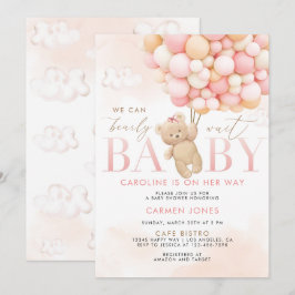 Pink Teddy Bear mit Balloons Baby Dusche laden Einladung