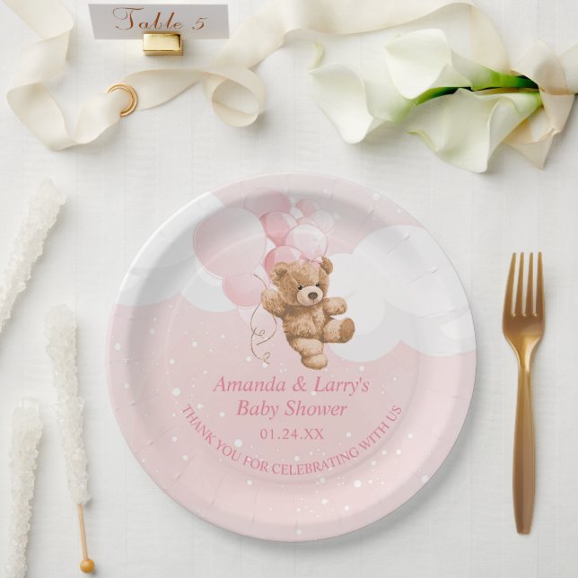 Pink Teddy Bear mit Balloons Paper Teller (Hochzeit)