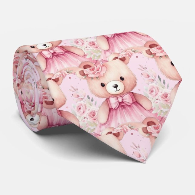 Pink Teddy Bear Neck Tie Krawatte (Gerollt)