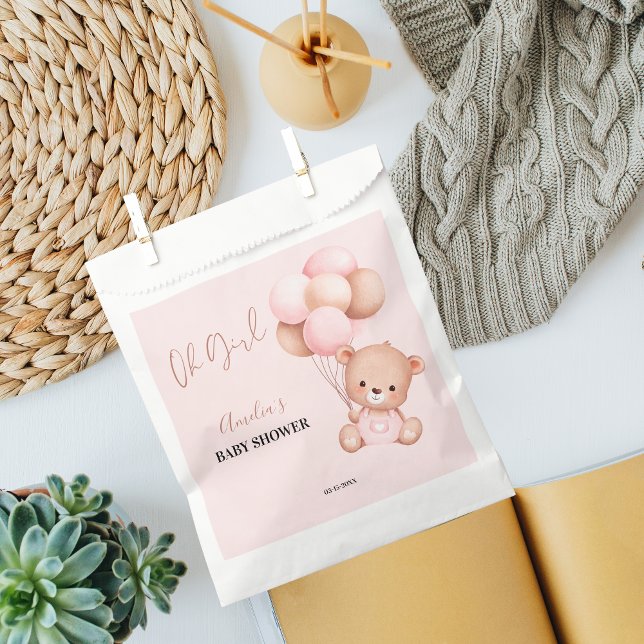 Pink Teddy Bear Oh Girl Balloon Babydusche Geschenktütchen (Von Creator hochgeladen)