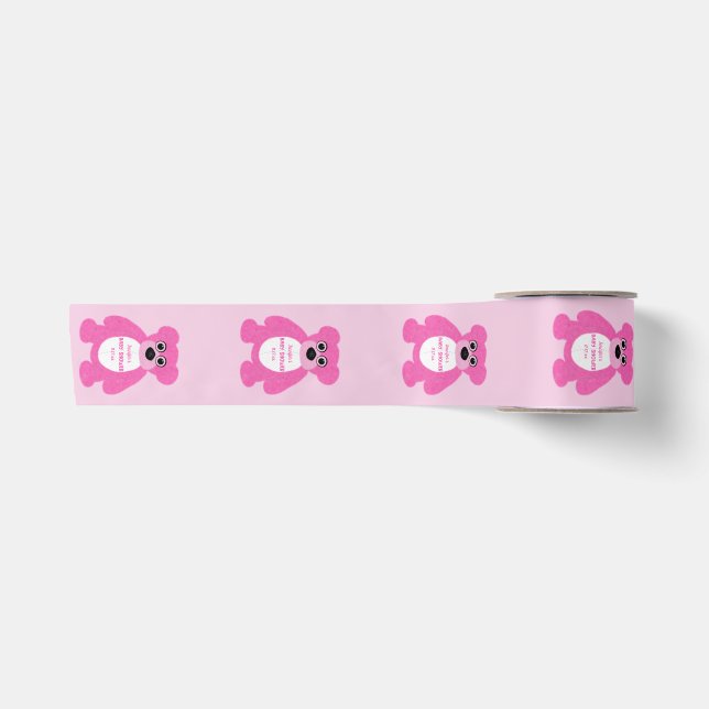 Pink Teddy Bear Personalisiert Babydusche Satinband (Vorderseite)