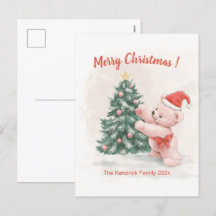 Pink Teddy Bear Retro Weihnachtskarte