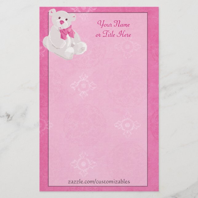 Pink Teddy Bear Stationary Briefpapier (Vorderseite)