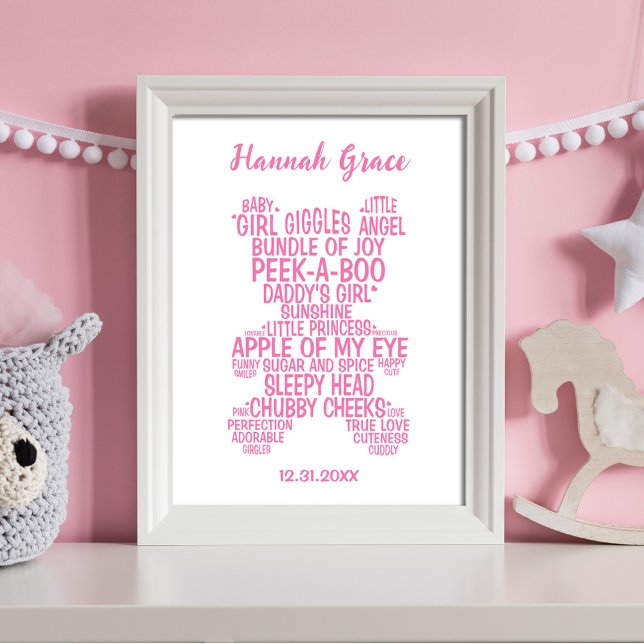 Pink Teddy Bear Typografy Baby Poster (Von Creator hochgeladen)