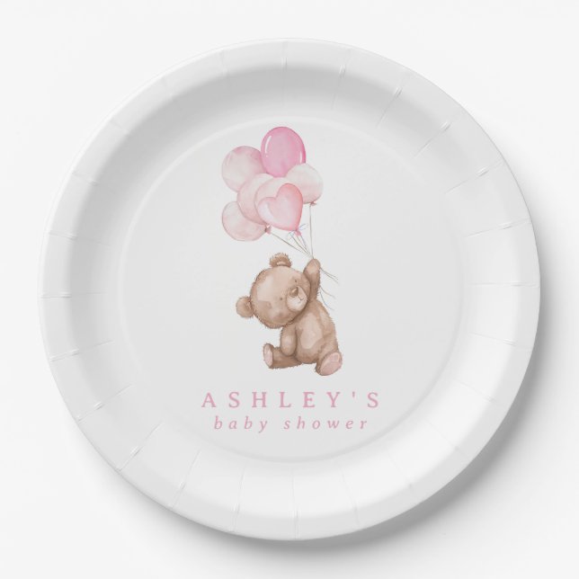 Pink Teddy Bear wir können frühes Abwarten Baby Du Pappteller (Vorderseite)