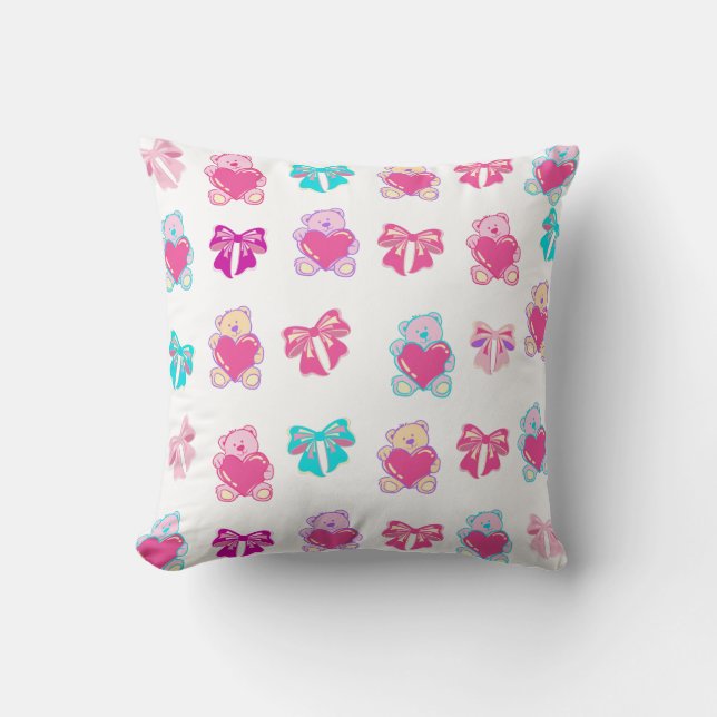 Pink Teddy Bears & Bows Throw Kissen (Vorderseite)