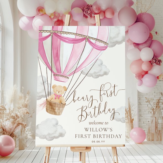 Pink Teddy Beary Erstgeburtstag Begrüßungszeichen Poster (Von Creator hochgeladen)