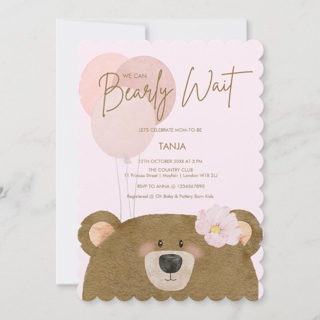 Pink Teddy wir können frühzeitig abwarten Mädchen  Einladung (Vorderseite)