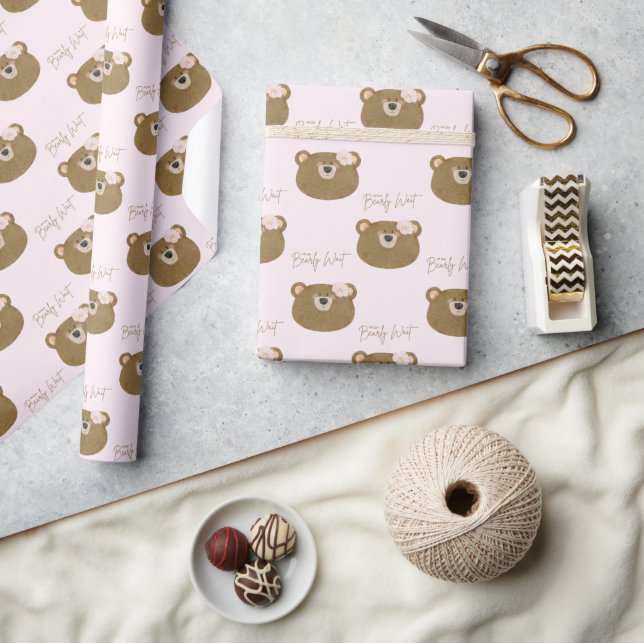 Pink Teddy wir können frühzeitig abwarten Mädchen  Geschenkpapier (Basteln)