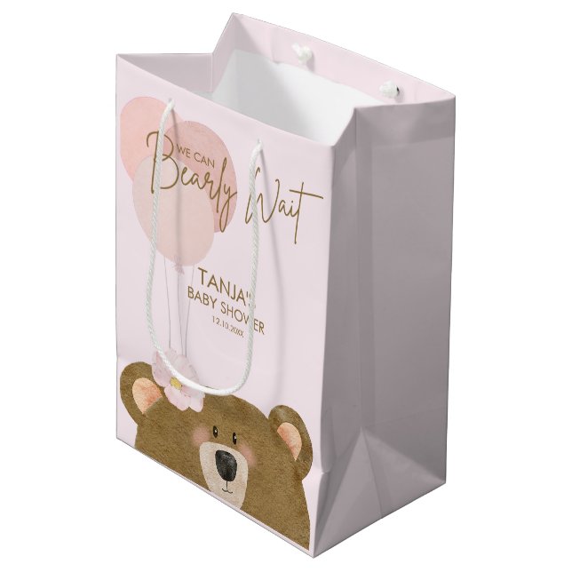 Pink Teddy wir können frühzeitig abwarten Mädchen  Mittlere Geschenktüte (Vorderseite Schrägansicht)