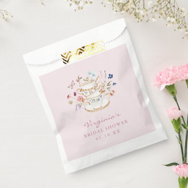 Pink Tee Gastgeschenk Tasche Geschenktütchen (Floral Pink Tea Party Favor Bag with Butterfly by Painted Paperie
)