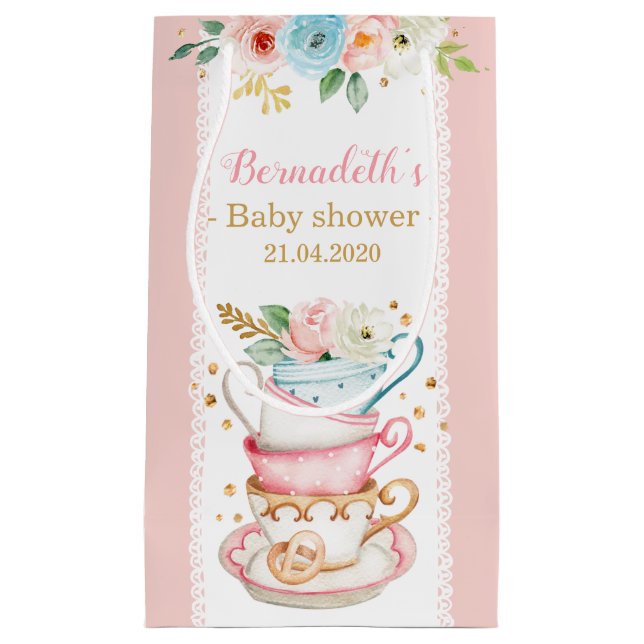 Pink Tee Party Babydusche Kleine Geschenktüte (Vorderseite)