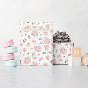 Pink Tee Party Babydusche Packpapier