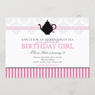 Pink Tee Party Geburtstagsparty Einladung