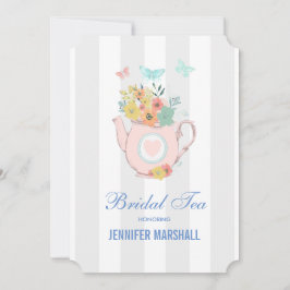 Pink Teekanne mit Blume & Butterflies Bridal Tee Einladung