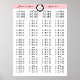 Pink Template Wedding Seating Chart 280 Guests Poster