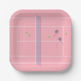 Pink Tennis Court Moderner Tennisspieler Pappteller