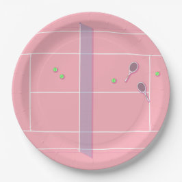 Pink Tennis Court Moderner Tennisspieler Pappteller