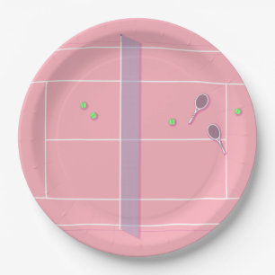Pink Tennis Court Moderner Tennisspieler Pappteller