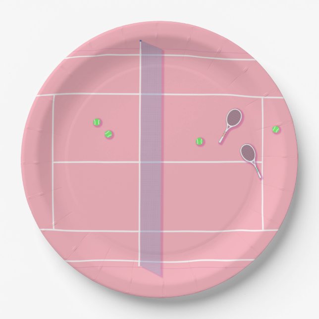 Pink Tennis Court Moderner Tennisspieler Pappteller (Vorderseite)