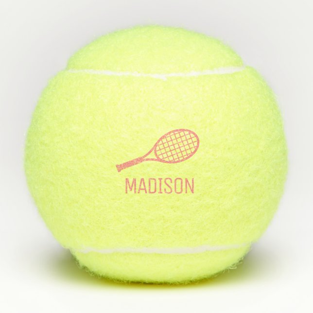 Pink Tennis Monogram Name Custom Personalisiert Tennisbälle (Vorderseite)