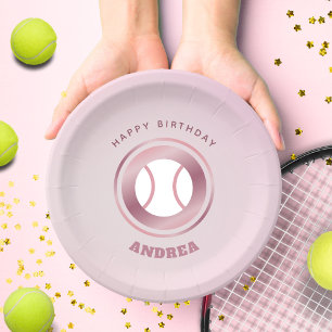 Pink Tennis Thema Geburtstag Papier Teller mit Nam