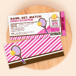Pink Tennis Ticket Pass Geburtstagsparty Einladung