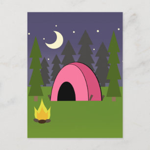 Pink Tent Camping Anniversaire Carte postale Invit