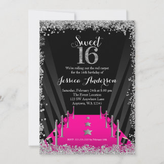 Pink Teppich Hollywood Silver Glitzer Sweet 16 Einladung