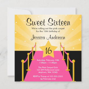 Pink Teppich Hollywood Sweet 16 Geburtstagsparty Einladung