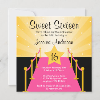Pink Teppich Hollywood Sweet 16 Geburtstagsparty Einladung