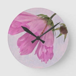 Pink Textured Cosmo Blume Runde Wanduhr