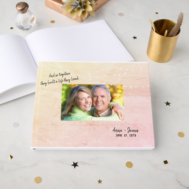 Pink Textured Vow Renewal Gästebuch (Vorderseite Offen)