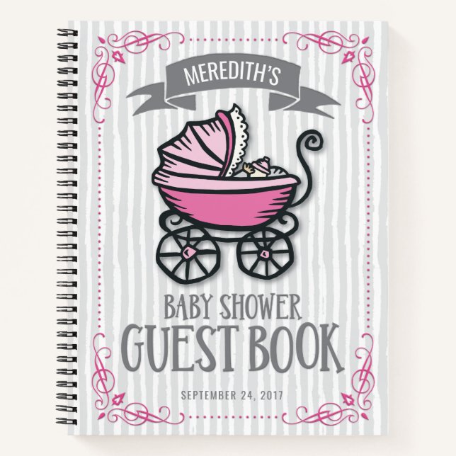 Pink-Themed Baby Shower Gästebuch Notizbuch (Vorderseite)