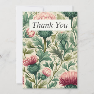 Pink Thistle Blume auf Creme Danke Karte