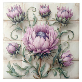 Pink Thistle Flowers Ceramic Tile Fliese