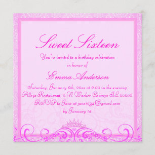 Pink Tiara 16 . Geburtstag Invite Einladung