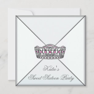 Pink Tiara Classy White 16 . Geburtstag Party Einladung