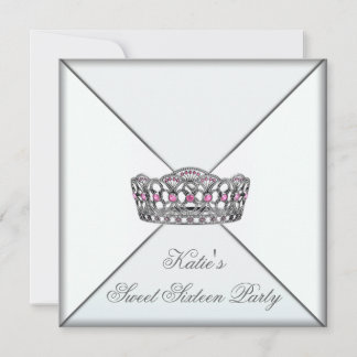 Pink Tiara Classy White 16 . Geburtstag Party Einladung