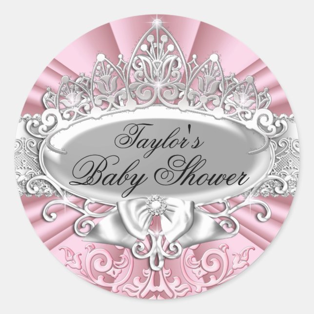 Pink Tiara & Damask Baby Shocker Runder Aufkleber (Vorderseite)