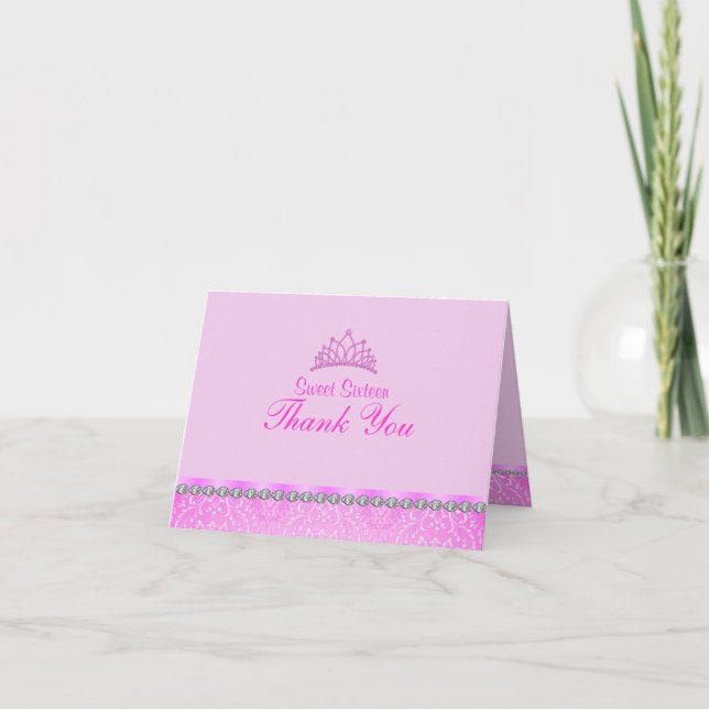 Pink Tiara sweet16 Danke Karte (Vorderseite)