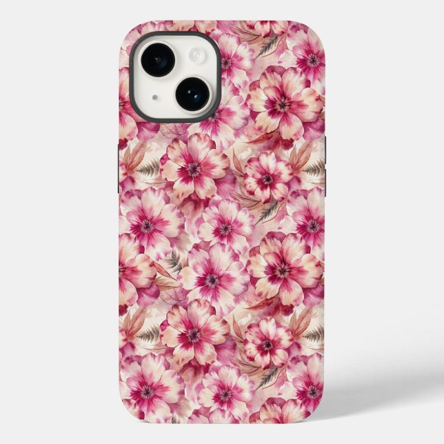 Pink Tie Dye Floral Case-Mate iPhone 14 Hülle (Rückseite)